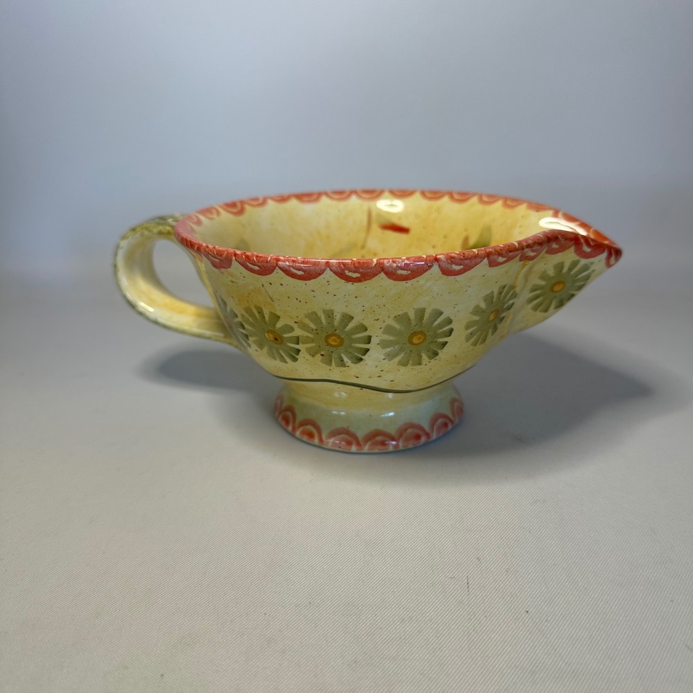 Italica Ars Handpainted Gravy Sauce Pitcher Yellow & Red Sponged Leaves Fruit - Picture 3 of 8
